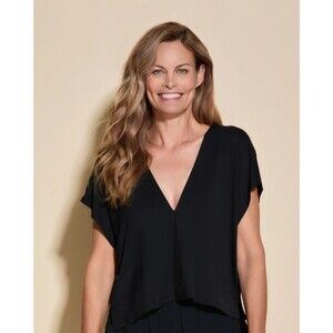 2 Cosabella Talco Double V‎ Top Womens XL Black Cropped Lounge Wear short sleeve